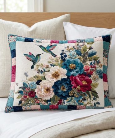 Teal Garden Quilted Decorative Pillow Cover – Botanical Teal Floral Pillowcase, Soft Cotton, Stylish Sofa & Bed Accent