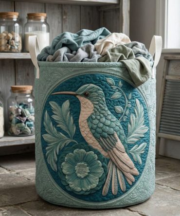 Teal Garden Quilted Laundry Hamper - Stylish Teal Floral Foldable Basket With Durable Quilting, Comfortable Handles & Multi-Use Storage