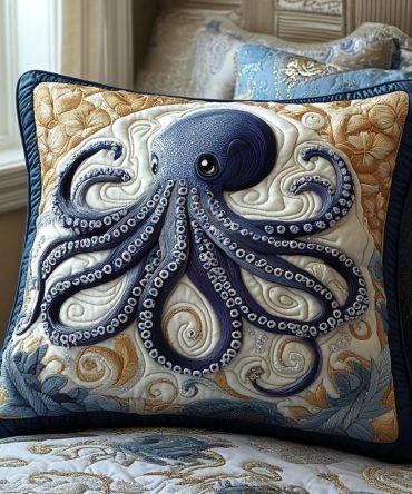 Tentacle Dance Quilted Accent Pillow Cover — Nautical-Inspired Textured Cotton-Blend Throw Cushion For Coastal & Eclectic Rooms