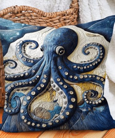 Tentacle Dance V2 Quilted Throw Pillow Cover — Modern Ocean-Inspired Cotton-Blend Accent For Sofas, Beds & Patio Seating