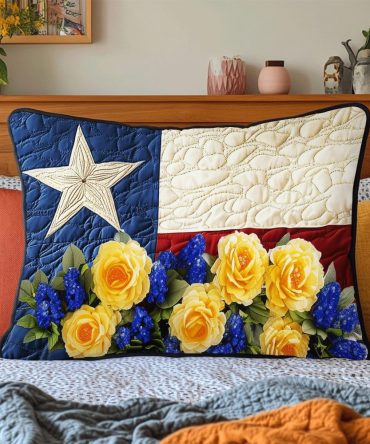 Texas Bouquet Quilted Pillow Cover — Rustic Floral Quilted Pillowcase For Lone Star Home Decor, Guest Room & Farmhouse Styling