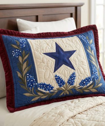 Texas Star Quilted Pillow Cover — Western Star Decorative Pillowcase, Soft Quilted Cotton-Blend For Rustic Bedrooms & Living Rooms