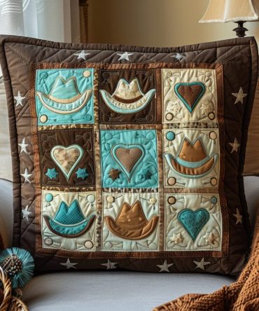 Texas Twinkle Quilted Accent Pillow Cover – Southwestern Star & Floral Decorative Pillowcase, Cotton-Blend, Reversible & Machine Washable