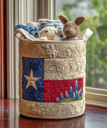 Texas Blue Haze Quilted Laundry Hamper — Bluebonnet Inspired Fabric Storage Basket, Collapsible Spacious Hamper With Handles For Home & Dorm