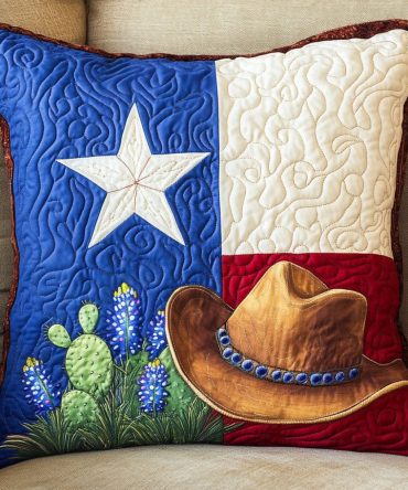 Texas Spirit Quilted Pillow Cover - Lone Star Inspired Throw Pillow Case For Southwestern, Cowboy & Rustic Home Decor Accents