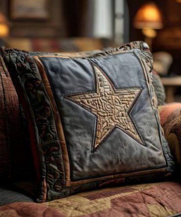 Bold Texas Star Quilted Throw Pillow Cover — Patriotic Southwestern Accent For Living Room & Porch, Durable Cotton Blend, Reversible Style