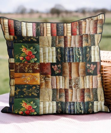 Bookworms Retreat Quilted Pillow Cover — Cozy Literary Quilted Decorative Pillowcase For Readers, Library Nooks & Bookish Decor