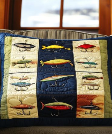 Angler'S Fishing Adventure Quilted Pillow Cover – Soft, Durable Cotton Blend Decorative Case With Hidden Zipper For Lake House & Patio