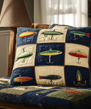 The Fish Lodge Quilted Decorative Pillow Cover , Nautical Fishing Lodge Throw Pillowcase – Cozy Quilted Accent For Cabin & Coastal Homes
