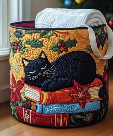 The Cat Who Loved Stories Quilted Laundry Hamper — Charming Literary Kitty Fabric Storage For Children'S Rooms & Nursery