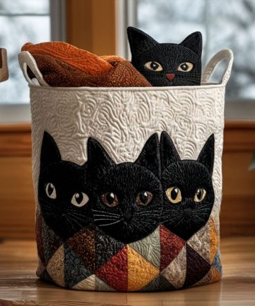 Curious Cat Quilted Laundry Organizer — Playful Cat Print Storage Hamper With Strong Handles, Collapsible & Machine-Look Durable Fabric