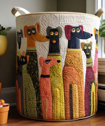 The Howliday Crew Quilted Hamper – Festive Wolf-Themed Collapsible Laundry Basket, Durable Washable Fabric, Seasonal & Gift Storage