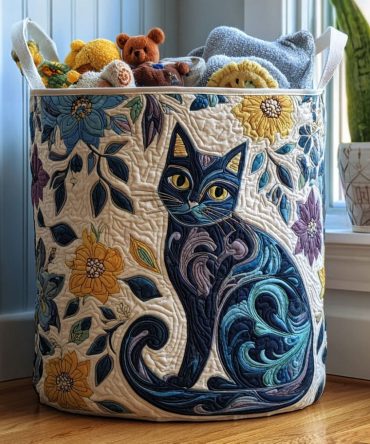 Nine Lives League Quilted Laundry Hamper – Playful Cat Team Fabric Basket, Foldable Organizer For Bedroom & Pet Supplies