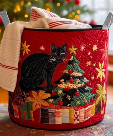 The Purrfect Story Quilted Cat Laundry Hamper — Cozy Bookish Kitty Fabric Storage For Nursery, Kids Room & Toy Tidy-Up