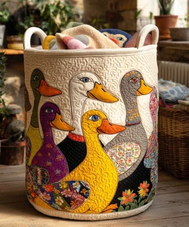 Quirky Quack Quilted Hamper — Fun Duck-Print Foldable Fabric Laundry Basket With Handles For Playful Home Storage And Kids’ Rooms
