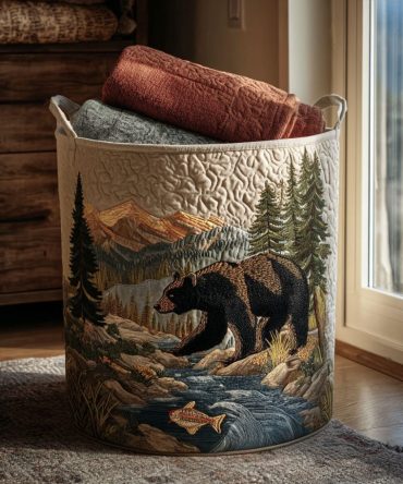 River Watcher Quilted Laundry Hamper – Rustic Foldable Laundry Basket With Washable Liner, Sturdy Handles & Reinforced Base