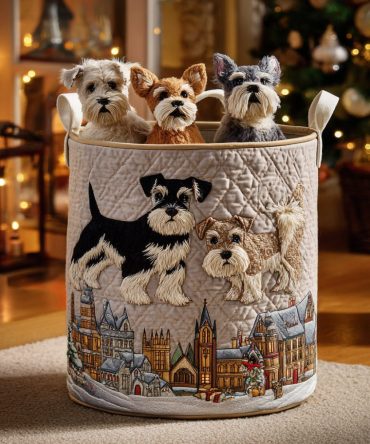 Schnauzer Soul Quilted Laundry Hamper — Dog-Lover Fabric Basket With Playful Schnauzer Design, Foldable, Portable, Durable & Machine-Washable