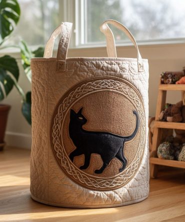 Spellbound Cat Quilted Laundry Hamper — Mystical Cat-Print Fabric Basket, Roomy Foldable Laundry Organizer With Comfortable Handles