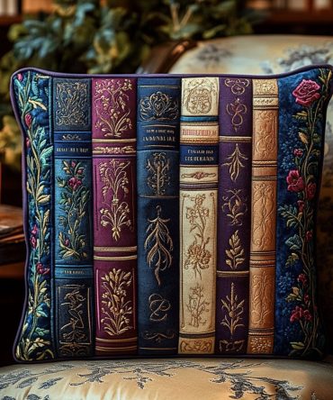 Classic Library Quilted Pillowcase Cover – Vintage Bookish Decorative Throw Pillow Cover For Reading Nook & Living Room, Cotton