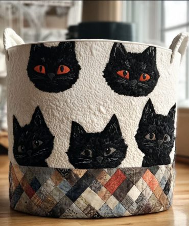 The Watching Eyes Quilted Laundry Hamper — Mysterious Cat Eyes Fabric Storage Basket, Collapsible Laundry Organizer With Handles