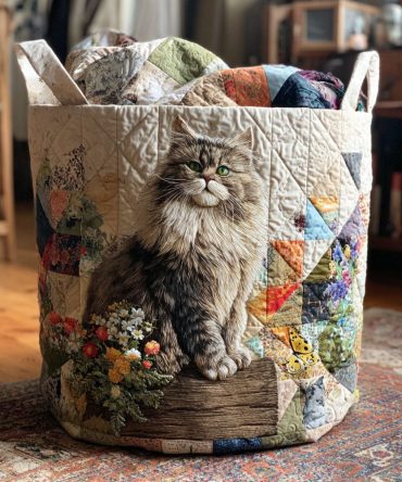 The Whisker Crew Quilted Laundry Hamper — Charming Cat-Themed Fabric Basket, Collapsible Decorative Laundry Storage For Cat Lovers