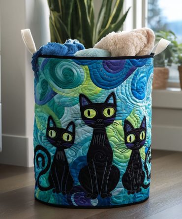 The Whisker Parade Quilted Laundry Hamper — Playful Cat Pattern, Large Collapsible Basket With Soft Quilting And Easy Handles