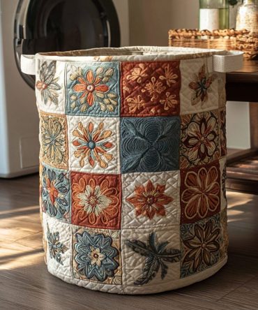 Thread Of Light Quilted Laundry Hamper - Elegant Linear Pattern, Foldaway Washable Laundry Basket With Strong Handles For Compact Storage