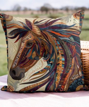 Thundering Hooves Quilted Pillow Cover - Dynamic Horse Silhouette Decorative Throw Pillow Sham, Western Equestrian Accent For Home Decor