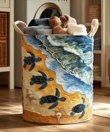 Tide Spirit Quilted Laundry Hamper — Ocean-Inspired Quilted Fabric Laundry Basket With Durable Handles, Foldable Design & Coastal Vibes