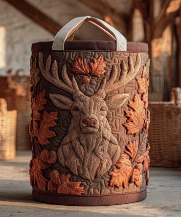 Timber Crown Rustic Quilted Laundry Hamper - Woodland-Themed Foldable Fabric Basket With Sturdy Handles, Cabin & Lodge Style Organizer