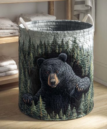 Timber Guardian Quilted Laundry Basket - Rugged Woodland Fabric Hamper For Home & Cabin , Foldable Laundry Bin, Reinforced Handles, Practical Storage Solution