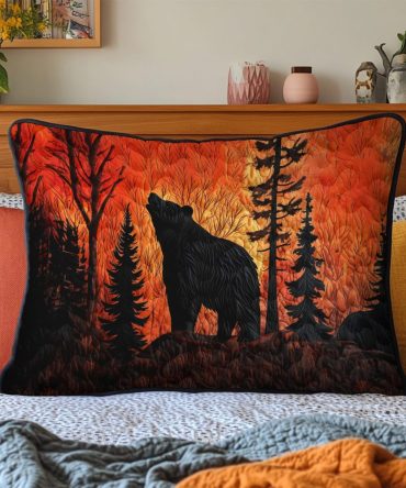 Timber Trail Quilted Pillow Cover - Rustic Trail Motif Decorative Sham For Cabin & Lodge Bedding, Durable Warm Cottage Accent