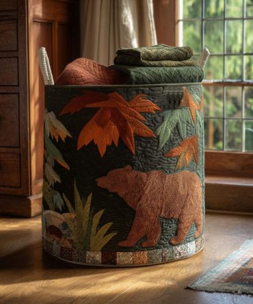 Timber Trail Quilted Laundry Hamper – Woodlands-Inspired Foldable Laundry Basket With Reinforced Base, Washable Liner & Carry Handles