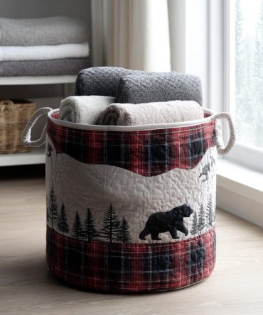 Timber Trophy Line Quilted Laundry Hamper — Masculine Camouflage-Style Foldable Fabric Basket With Sturdy Handles For Outdoor-Themed Rooms
