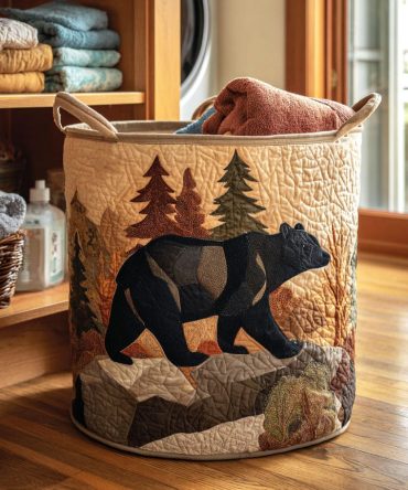 Timber Walk Quilted Storage Hamper - Rustic Woodland Foldable Laundry Basket With Reinforced Base For Durable Home Use