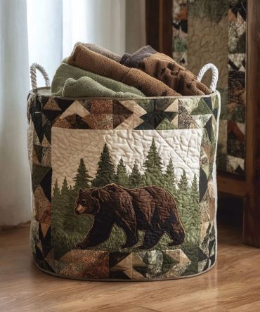 Timberline Pursuit Quilted Laundry Hamper — Outdoorsy Quilted Fabric Basket With Reinforced Handles, Foldable Heavy-Duty Laundry Organizer