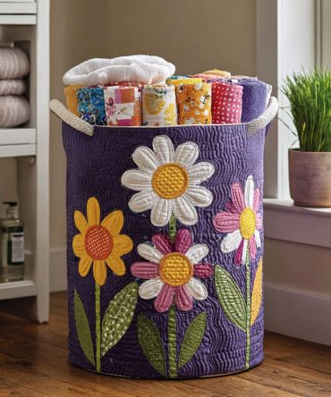 Elegant Quilted Timeless Blooming Laundry Hamper — Vintage Floral Fabric Basket, Foldaway Design, Heavy-Duty, Easy Care
