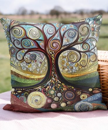 Timeless Growth Quilted Accent Pillow Cover — Elegant Tree Of Life Motif, Durable Cotton-Blend, Reversible Decorative Cushion Case