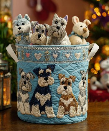 Timeless Schnauzer Quilted Hamper: Charming Dog-Themed Laundry Basket For Pet Lovers, Nurseries & Home Decor
