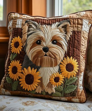 Adorable Tiny Terrier Quilted Pillow Cover — Decorative Dog Print Accent For Bedroom & Sofa, Soft Durable Throw Pillow Case