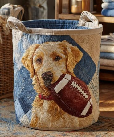 Retriever Touchdown Game-Day Quilted Laundry Hamper — Large Collapsible Fabric Basket With Handles For Closet, Dorm & Home