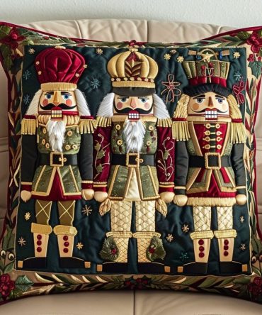 Toy Soldier Quilted Holiday Pillow Cover — Classic Nutcracker-Inspired Christmas Throw Pillow Case, Durable Washable Accent