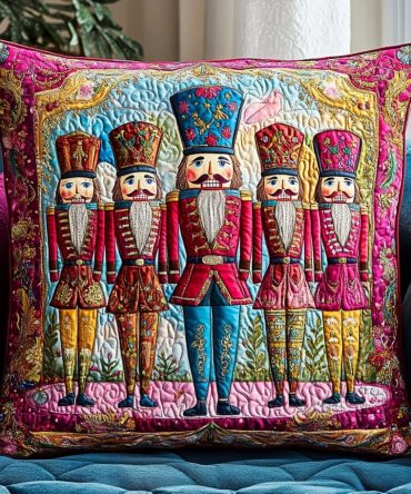 Toy Soldier Waltz Quilted Holiday Pillow Cover — Classic Parade Of Soldiers Christmas Accent, Stitched Texture, Perfect Seasonal Décor