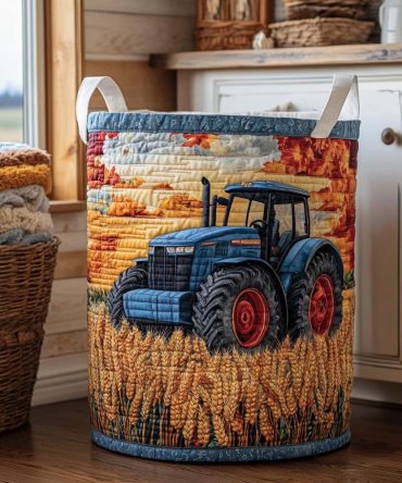 Tractor Farm Quilted Laundry Hamper — Kids’ Farm-Themed Quilted Laundry Basket With Handles, Durable Construction & Collapsible Storage