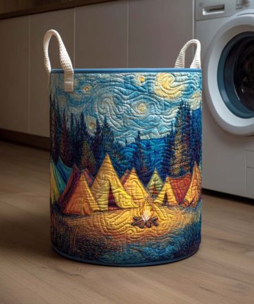 Trail Haven Quilted Storage Hamper — Large Outdoor-Inspired Collapsible Laundry Basket With Handles, Rustic Pattern, Lightweight & Durable