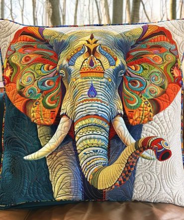 Tranquil Elephant Quilted Throw Pillow Cover — Serene Grey Elephant Design, Soft Quilted Cushion Case For Calm Home Decor & Nursery