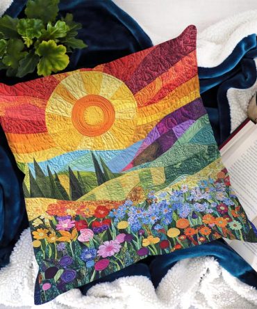 Tranquil Landscape Quilted Pillow Cover: Scenic Nature Throw Pillow Case, Soft Quilted Texture For Living Room & Bedroom Decor