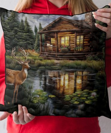 Tranquil Log Cabin Quilted Pillow Cover — Rustic Cabin-Inspired Pillowcase, Cozy Textured Throw Accent For Living Room & Cabin Décor