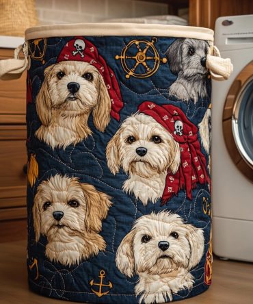 Treasure Hunt Pup Quilted Laundry Basket , Collapsible Kids Laundry Hamper With Playful Dog Print — Lightweight, Durable & Machine-Washable