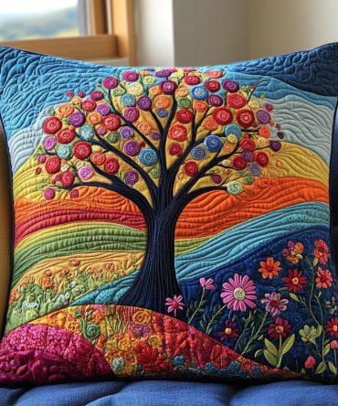 Tree Dreamscape Quilted Pillow Cover — Scenic Woodland Throw Accent In Soft Quilting, Hidden Zipper, Machine Washable For Cozy, Nature-Inspired Rooms